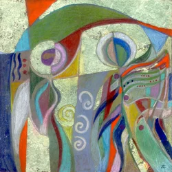 Annunciation, ca. 1999 (farveblyant, gouache og bladguld på skifer)