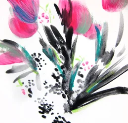 Livligt, blomsterinspireret abstrakt motiv