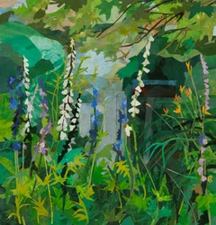 Cornerways Foxgloves, 2025 (akvarelmalet papircollage)