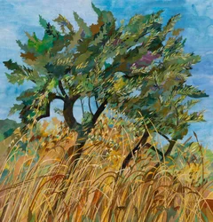 Olive Tree, 2023 (akvarelmalet papircollage)