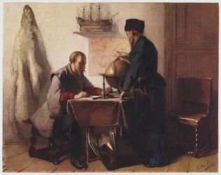 Jacob van Heemskerk og Willem Barendsz. planlægge deres rejse til Arktis i 1594