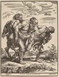 Silenus ledsaget af en Satyr og en Faun