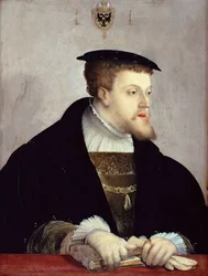 Portræt af kejser Karl V eller V (1500-1558)"" - Portræt af kejser Karl V (1500-1558) af Amberger, Christoph (ca. 1500-1562), ca. 1532 - Olie på træ, 67,2x50 ,7 - Staatliche Museen, Berlin