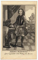 Portræt af Tsarevich Alexei Petrovich af Rusland (1690-1718) (Alexis Petrovitch Romanov) - Wiegel, Christoph (1654-1725) - 1710 - Kobberstik - 31,2x19,7 - Privat samling