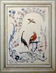 Fugletegn på den store stue i slottet Champs sur Marne. Maleri af Christophe Huet (1700-1759)
