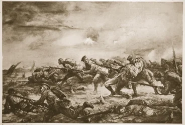 Angreb af den 4. canadiske bataljon ved Ypres (litografi)
