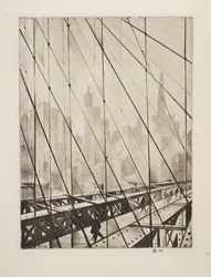Looking Through Brooklyn Bridge, pub.1921 (radering)