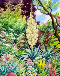 Have med blomstrende Yucca (akvarel på papir)