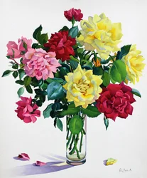 June Roses (akvarel på papir)