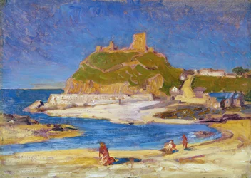 Criccieth Castle (olie på lærred på plade)