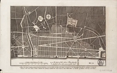 Plan over City of London efter den store brand i 1666 (print)