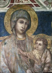 Maesta - detalje af jomfru- og barnfresco af Cimabue (Cenni di Pepo) (ca. 1272-1302) 1278-1280 Dim 320x340 cm Assisi, Basilica of San Francesco, Nedre kirke
