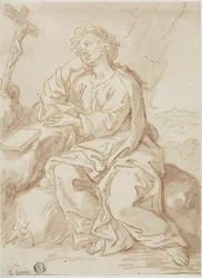 Saint Dorothy beder i ørkenen