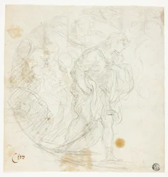 Uidentificeret bibelsk scene (recto); skitser (verso)