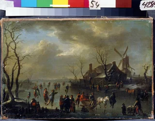 Vinterlandskab. Maleri af Claes Molenaer (Klaes Molenaer, ca. 1630-1676). Olie på træ. Hollandsk kunst, barokstil. State Museum Arkhangelskoye Estate, Moskva