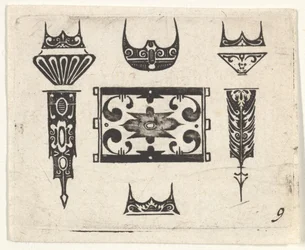 Sortarbejdstryk med ni motiver, ca. 1620.