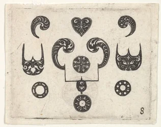 Sortarbejdstryk med forskellige motiver, ca. 1620.