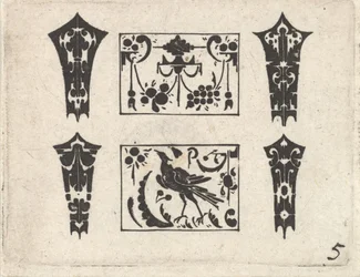 Blackwork Print med et symmetrisk Schweifwerk-mønster, ca. 1620.