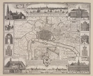 Plan af Antwerpen med prospekt af byen og de vigtigste bygninger
