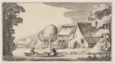 Bonde og bondekone i en robåd, fra Landskaber (Playsante Lantschappen)