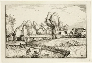 Vej langs en mark, plade seksten efter Billeder af gårde, landhuse og rustikke landsbyer (Praediorum villarum et rusticarum casularum icones)