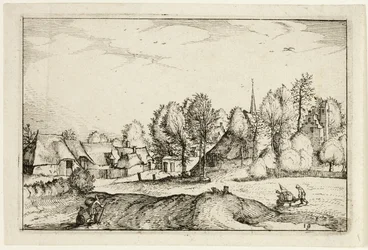 Vejen ind i en landsby, plade nitten efter billeder af gårde, landhuse og rustikke landsbyer (Praediorum villarum et rusticarum casularum icones)