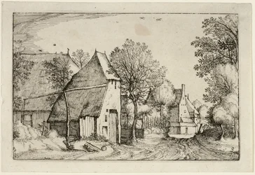 Village Road, plade tre efter Billeder af gårde, landhuse og rustikke landsbyer (Praediorum villarum et rusticarum casularum icones)