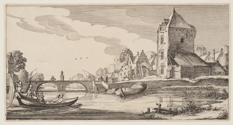 Landsby ved en flod, fra Landskaber (Playsante Lantschappen)