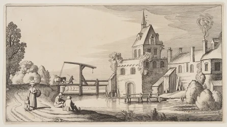 Landsby ved en flod, fra Landskaber (Playsante Lantschappen)