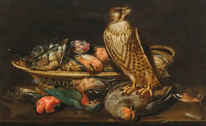 Clara Peeters Stilleben med vandrefalk og fugle