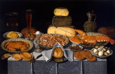 Stilleben med krabbe, rejer og hummer af Peeters, Clara (1594-1658), ca 1637-1640 - Olie på træ, 70,8x108,9 - Museum of Fine Arts, Houston