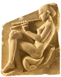En aulos-spiller. Afrodites alter, såkaldt Ludovisi-trone, venstre panel, ca. 430 f.Kr.