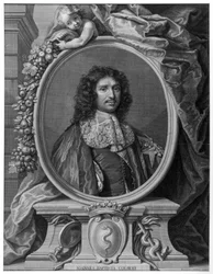 Portræt af Jean Baptiste (Jean-Baptiste) Colbert (1619-1683) af Benoît I Audran efter Claude Lefebvre, gravering 1709.