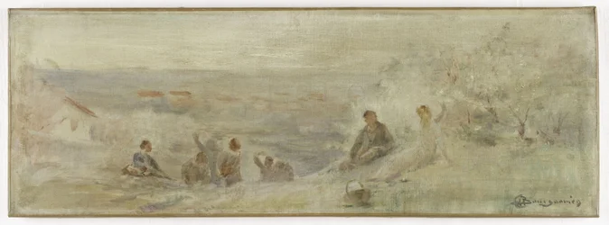 Skitse til rådhuset i Montreuil-sous-Bois: Landscape - Resting under the trees, i 1892 (olie på lærred)