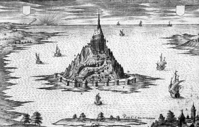 Mount Saint Michel i Normandiet (Frankrig), gravering af Chastillon