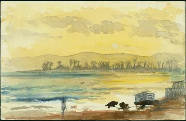 Solopgang nær Haifa, 1872 (wc og blyant på papir)