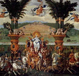 De fire elementer. Jorden (Center Detail). Olie på lærred. Mål: 4,22 x 1,14m. Maleri af Claude Deruet (1588-1662)