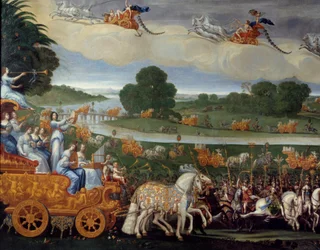 De fire elementer. Jorden (Detaljer til venstre). Olie på lærred. Mål: 4,22 x 1,14m. Maleri af Claude Deruet (1588-1662)