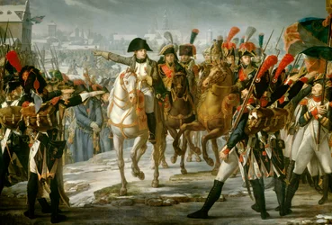 Kejser Napoleon I (1769-1821) harangerede 2. korps af den store armé på broen af Lech før angrebet på Augsburg 12/10/1805 Maleri af Claude Gautherot (1769-1825) 1808 søn. 3,85x6,2 m