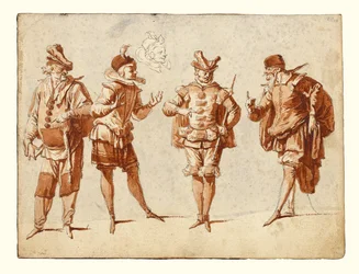 Fire figurer i teaterkostume