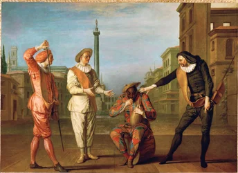 Scener fra komedien "Le tombeau de Maitre Andre" ...
