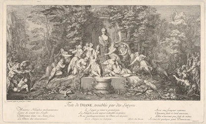 Dianafestivalen, afbrudt af satyrerne Feste de Diana, perturbée par des Satyres..., ca. 1786.