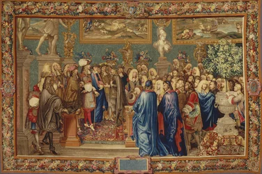 En audiens givet af Ludvig XIV til greven af Fuentes... ved Louvre, 24. marts 1662, ca. 1730.