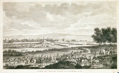Franske soldaters indtog i Torino, ca. 1796 (radering)