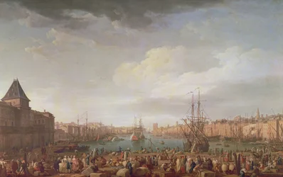 Morgenudsigt over den indre havn i Marseille og Horloge du Parc-pavillonen, 1754