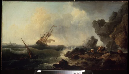 Storm på havet. Maleri af Claude Joseph Vernet (1714-1789). Olie på lærred, 58 x 107 cm. 1700-tallets franske skole. Pushkin Museum of Fine Arts, Moskva.