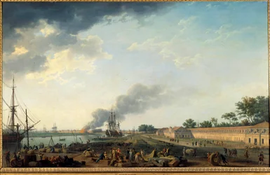 Udsigt over havnen i Rochefort og den kongelige rebslagerbane. Maleri af Joseph Vernet (1714-1789), 1762. Paris, Musée de la Marine.