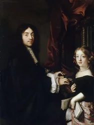 Portræt af organisten Charles Couperin 1638-1678 med datteren
