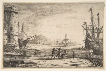Havn med stort tårn, ca. 1641.