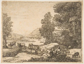 Hyrde og hyrdinde taler i et landskab, ca. 1651.